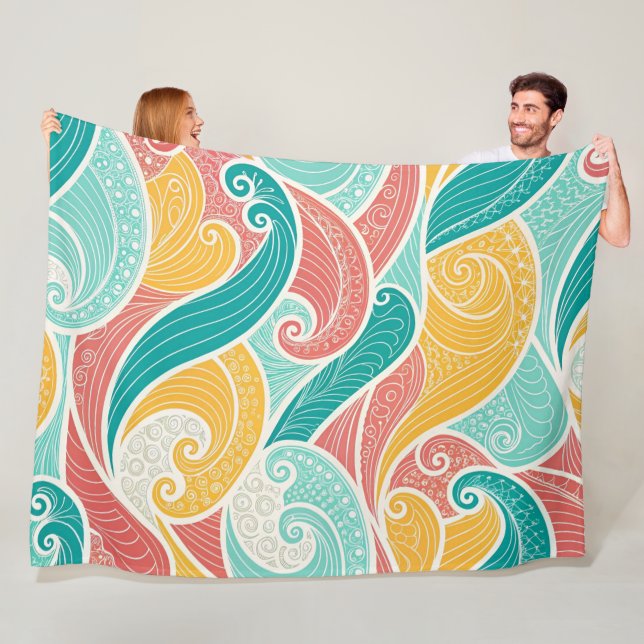 Couverture Polaire Vibrant Abstract Waves Seamless Pattern (En situation)