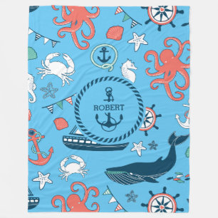 Couverture Polaire Vie marine colorée et Ancre nautique Swaddle