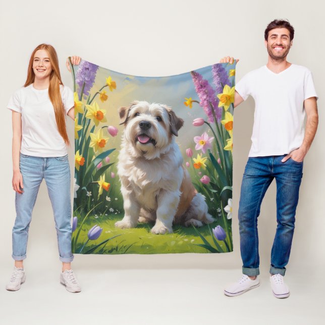 Couverture Polaire Vieux anglais berger Fleurs de printemps Peinture (En situation)