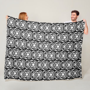 Couverture Polaire Vieux Monde Damas blanc sur noir