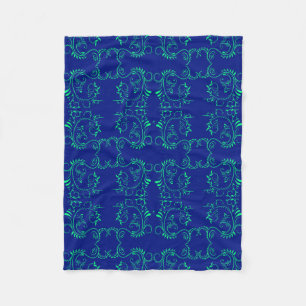 Couverture Polaire Vignes abstraites vertes motif bleu