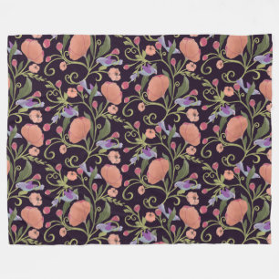 Couverture Polaire Vignes de style vintage rose et orange