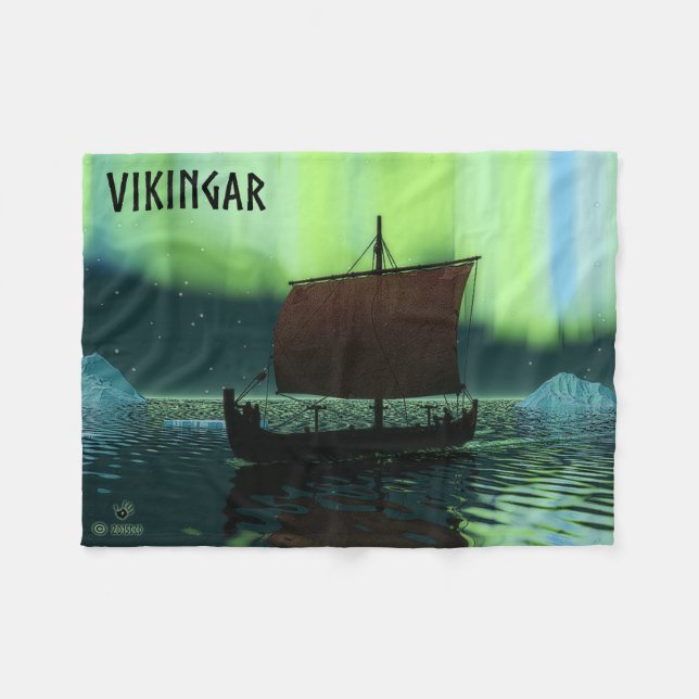 Couverture Polaire Viking Navire Et Lumières Du Nord (Devant (Horizontal))