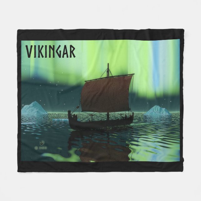 Couverture Polaire Viking Navire Et Lumières Du Nord (Devant (Horizontal))