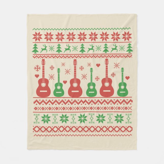 Couverture Polaire Vilain joyeux pull de Noël guitare acoustique (Devant)