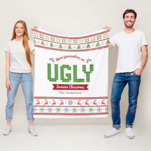 Couverture Polaire Vilain pull de Noël Blanc Rouge Rouge Rouge Rouge