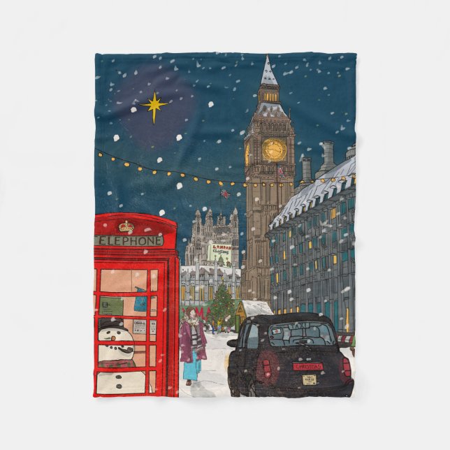 Couverture Polaire Ville de Noël de Londres d'inspiration rétro (Devant)