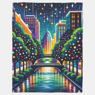 Couverture Polaire "Ville de nuit étoilée : San Antonio Riverwalk"