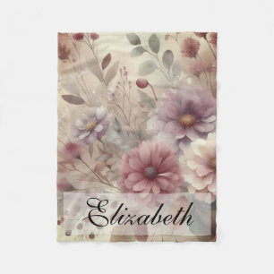 Couverture Polaire Vintage Automne fleurs pastel aquarelle peinture