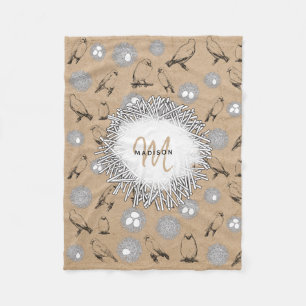 Couverture Polaire Vintage Birds & Nid Rustic Kraft Brown