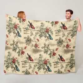 Couverture Polaire Vintage Christmas Blue Jay Red Mockingbird