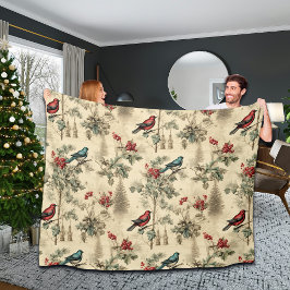 Couverture Polaire Vintage Christmas Blue Jay Red Mockingbird