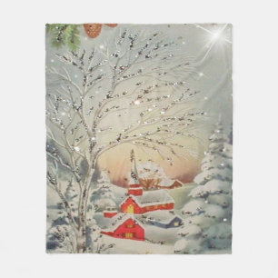 Couverture Polaire Vintage Christmas Red Church Neige étincelante
