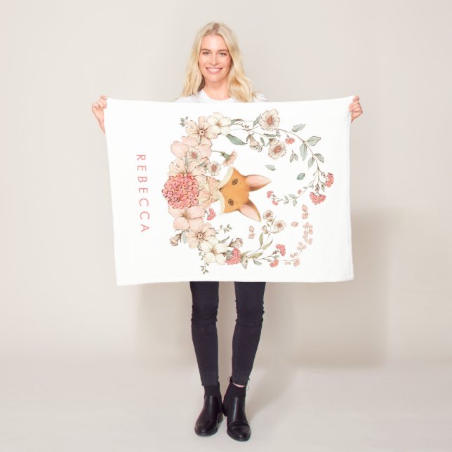 Couverture Polaire Vintage Cute Fox Botanical Baby Girl Nursery (En situation)