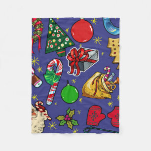 Couverture Polaire Vintage de Noël rétro couleur bleu rouge vert