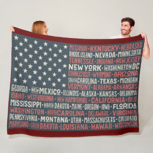 Couverture Polaire Vintage Faded American Flag State Noms Mots Art