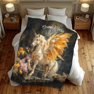Couverture Polaire Vintage Fairytale Golden Unicorn Imaginaire
