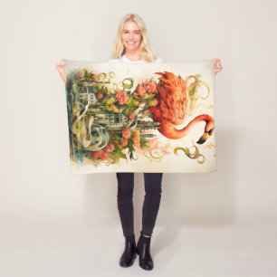 Couverture Polaire Vintage Flamants roses Fleurs naturelles Paradis