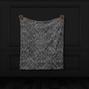 Couverture Polaire Vintage Fleur de Lis   Black Silver Grunge Damask