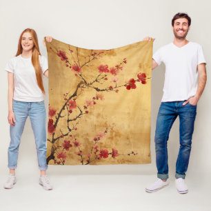 Couverture Polaire Vintage floraison de cerisier japonais