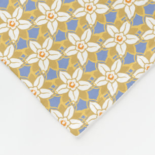 Couverture Polaire Vintage Floral bleu et jaune motif Jonquil