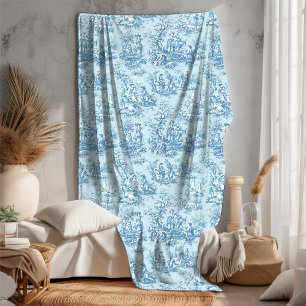 Couverture Polaire Vintage floral rétro bleu turquoise toile de jouy