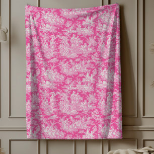 Couverture Polaire Vintage floral rétro rose chaud toile de jouy