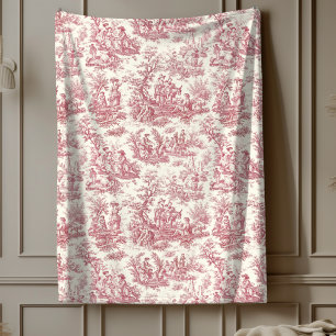 Couverture Polaire Vintage floral rétro rouge toile de jouy fleur