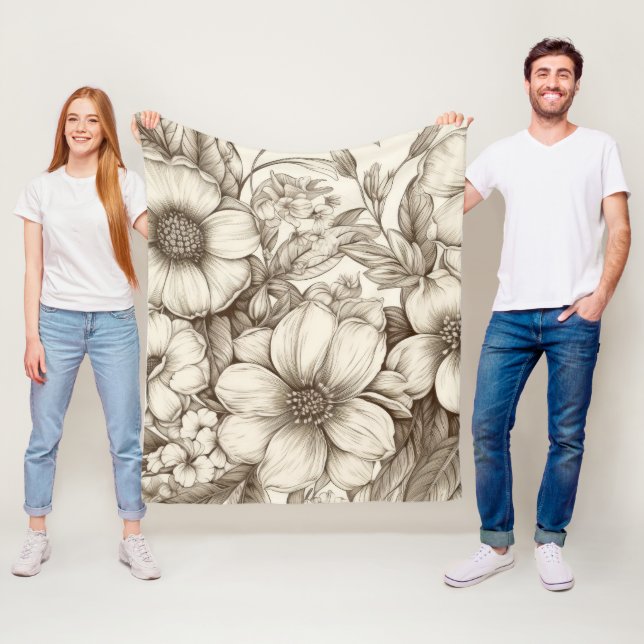 Couverture Polaire Vintage Floral Sepia Motif (13) (En situation)