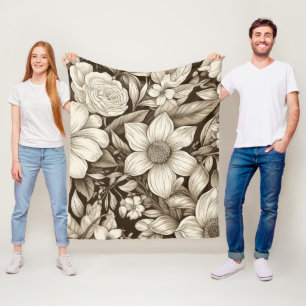 Couverture Polaire Vintage Floral Sepia Motif (7)