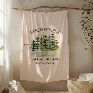 Couverture Polaire Vintage Foggy Pine Forest Lake House Cabine Lodge