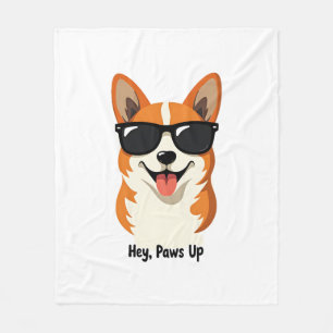 Couverture Polaire Vintage Hey, Paws Up Corgi avec Lunettes de Soleil