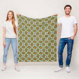 Couverture Polaire Vintage jaune Bleu Brown Barcelone Motif