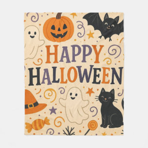 Couverture Polaire Vintage, mignon blanc Happy Halloween