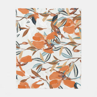 Couverture Polaire Vintage motif floral d'Iris orange