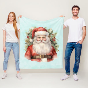 Couverture Polaire Vintage Noël Père Noël Souriant