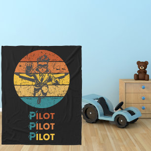 Couverture Polaire Vintage Rétro Coucher de Soleil & Pilote en Vol, A