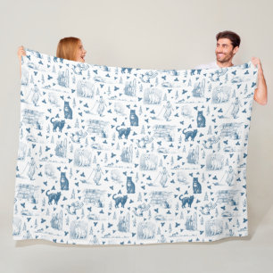 Couverture Polaire Vintage Retro Toile Motif Chat Catnip Blanc Bleu