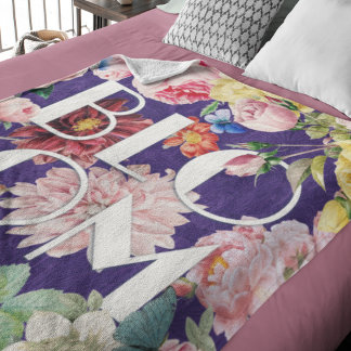 Couverture Polaire Vintage Rose Fleurs florissantes Papillons Violet