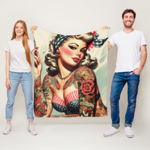 Couverture Polaire Vintage Tattoo Old School Pin-up
