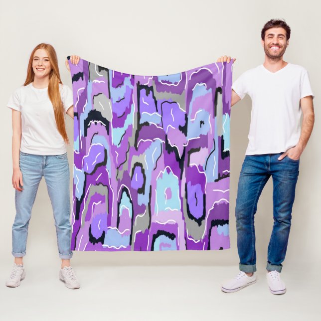 Couverture Polaire Violet Abstrait avec bleu et noir (En situation)