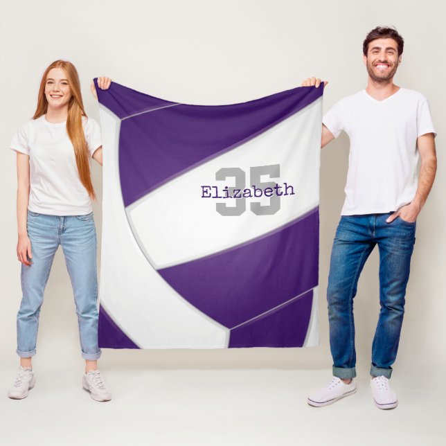 Couverture Polaire violet blanc volleyball filles ou garçons personna (En situation)