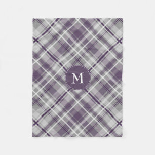 Couverture Polaire violet gris blanc plaid motif monogrammé