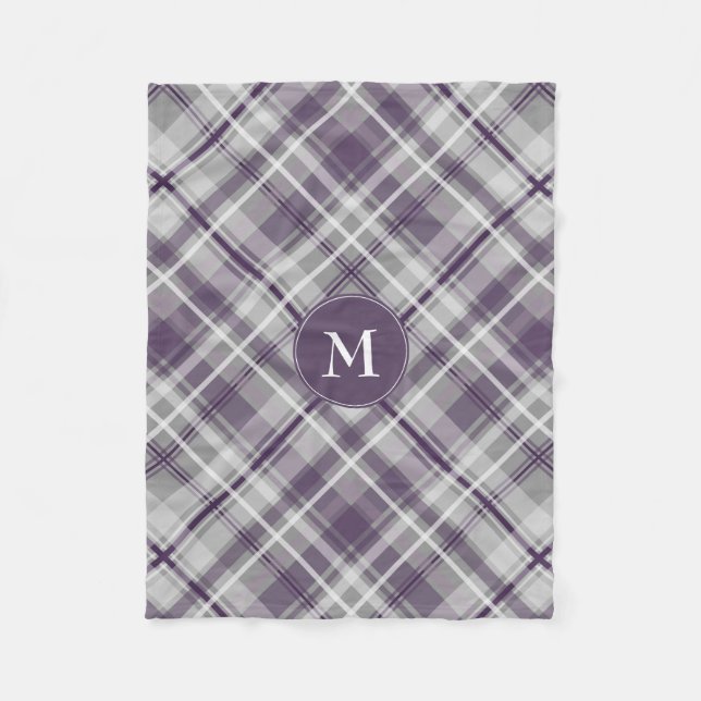Couverture Polaire violet gris blanc plaid motif monogrammé (Devant)