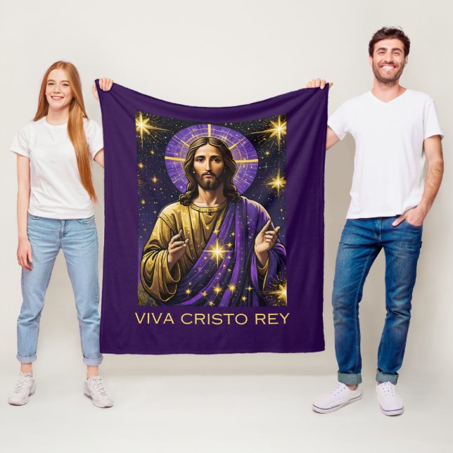 Couverture Polaire Viva Cristo Rey Catholique Jésus Christ le Roi (En situation)