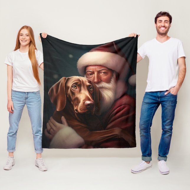 Couverture Polaire Vizsla avec Noël Festif du Père Noël (En situation)