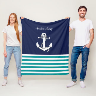 Couverture Polaire Voilier blanc nautique/ancre loin/aqua/bleu marine