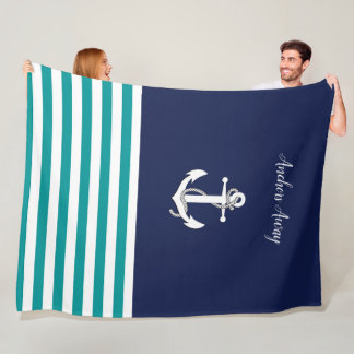 Couverture Polaire Voilier blanc nautique/ancre loin/aqua/bleu marine