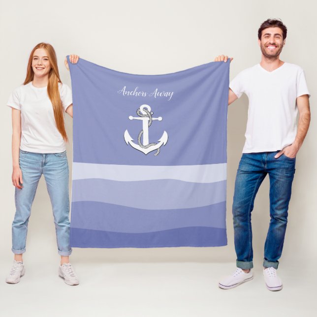 Couverture Polaire Voilier blanc nautique/ancres loin/vague bleue (En situation)