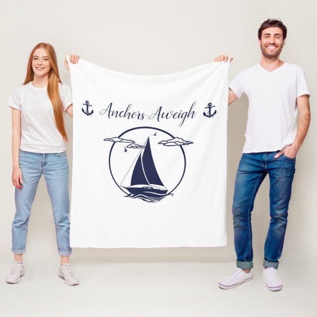 Couverture Polaire Voilier bleu marine silhouette/ancrages aweigh (En situation)